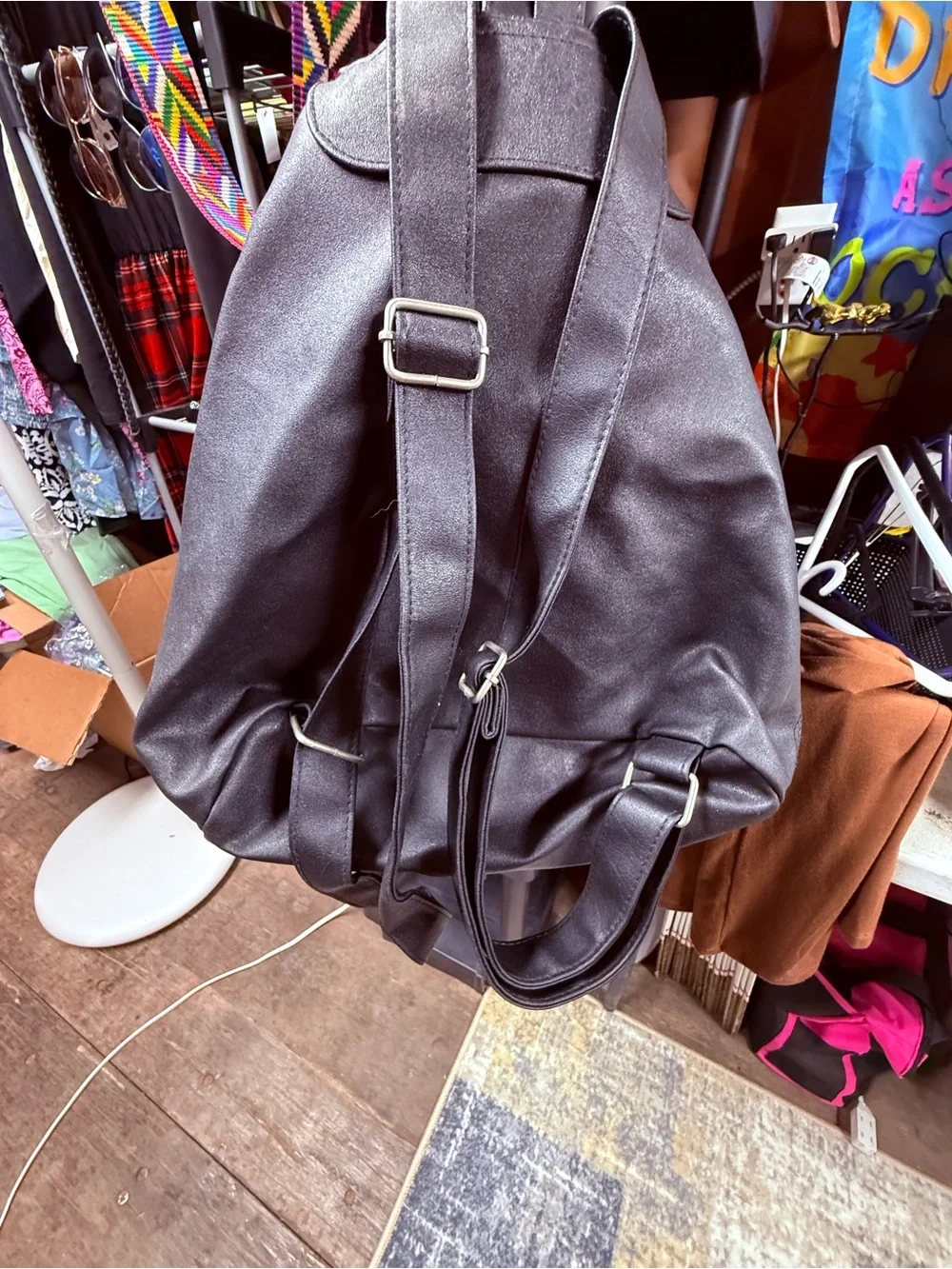 Planet Hollywood Black Faux-Leather Men’s Backpack